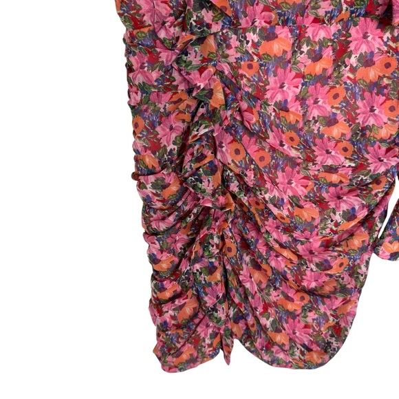 Zara Floral Ruched Ruffle Mini Dress Size S - Picture 10 of 16